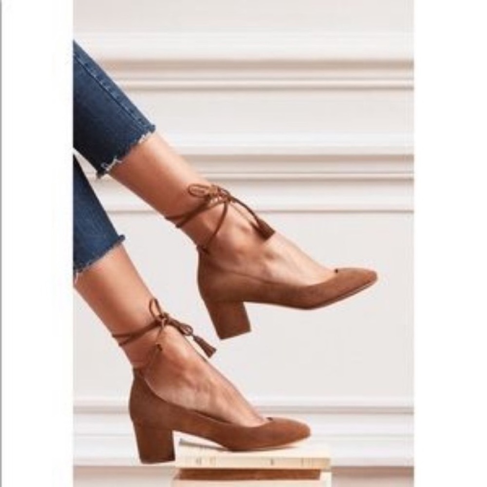 Sezane Brown Suede Ankle Tie Block Heels